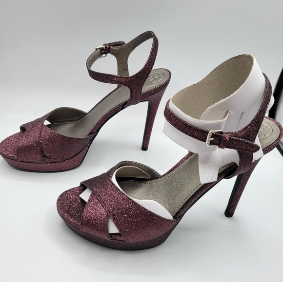 Guess Jordie Metallic Glitter Dark Purple Dress Sandals 8 - Picture 2 of 11